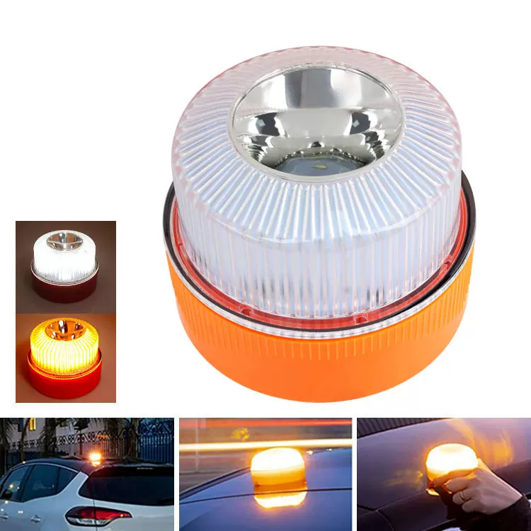 V16爆闪灯LED白光应急灯黄光汽车警示灯交通闪光灯带电池底部强磁