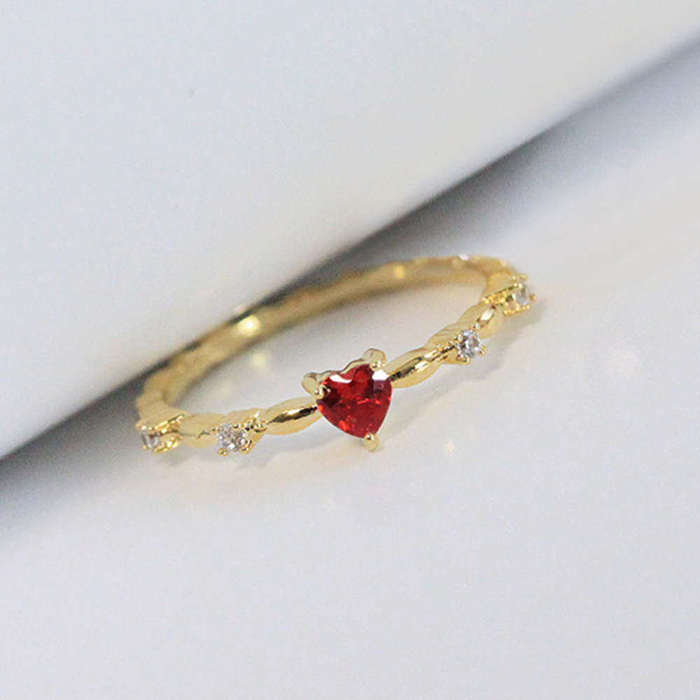 Heart Shape Pattern Copper IG Style Shiny Inlay Heart Shape Zircon Rings