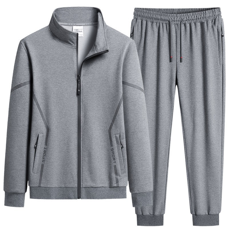 Trajes deportivos de ocio transfronterizos Cardigan de cuello de algodón de dos piezas 2026 nuevo primavera y otoño ropa de running para papá