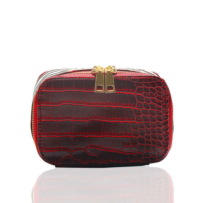 High-End Crocodile Skin Pattern Pu Cosmetic Bag, Portable Large-Capacity Cosmetic Cosmetics Bag, Home Travel Skin Care Product Bag
