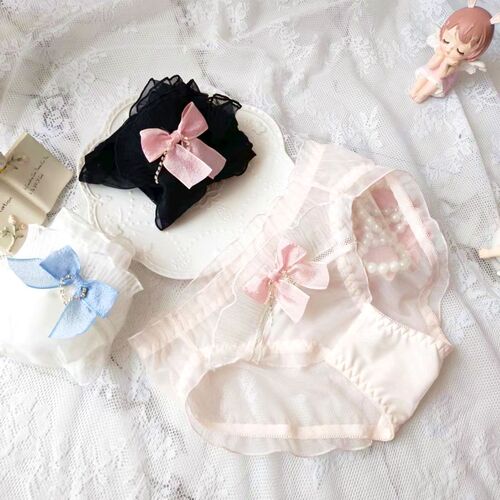 Long-term Japanese three-color small fresh mesh ruffles princess triangle girl cute bow ladies underwear