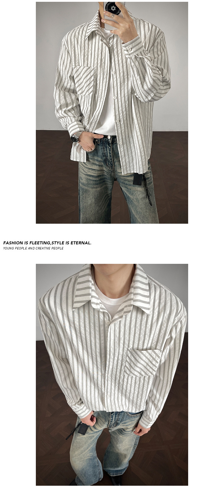 Camicia uomo a righe maniche lunghe stile americano drappeggio_voghion.com