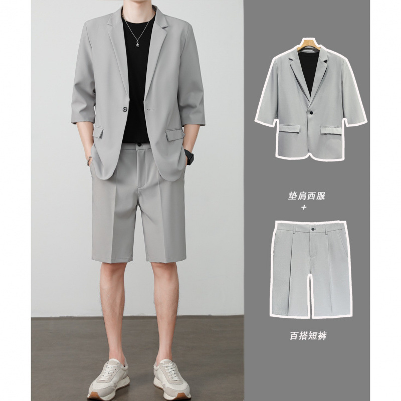 Summer Thin Short-Sleeved Suit for Men, Casual Three-Quarter Sleeve Jacket, Half-Sleeved Suit, Fashionable
