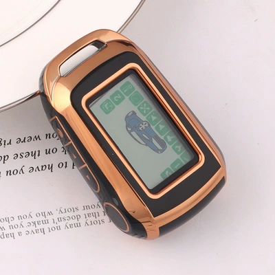 Russian Starline A92 A94 V62 A62 A64 Car Key Bag Remote Control Protective Cover Shell Buckle (Car key bag) - russian-starline-d-model-black-with-gold-edge