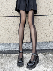 阿妹同款黑色絲襪女性感顯瘦側豎條紋黑色拼接連褲襪子ins潮長襪