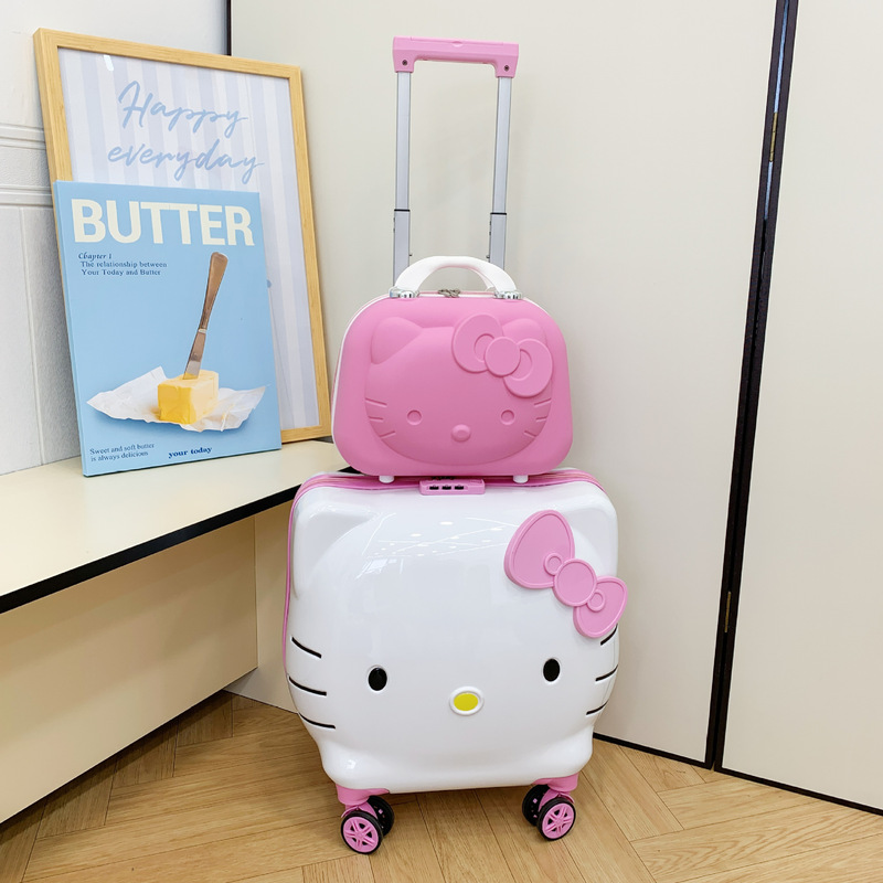 子供用トロリーケース、漫画風ケース、旅行用スーツケース、機内持ち込み用ケース、20inch 女の子用 kt 猫トロリーケース、かわいいサイクリングケース、越境|undefined