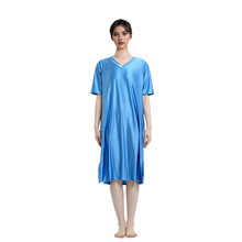 热销连衣裙丝滑彩色长裙长袖宽松家居服一体睡衣V领长睡裙