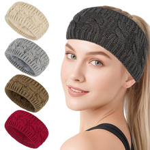 跨境新款冬季欧美加绒针织麻花发带时尚简约风编织头带毛线发饰