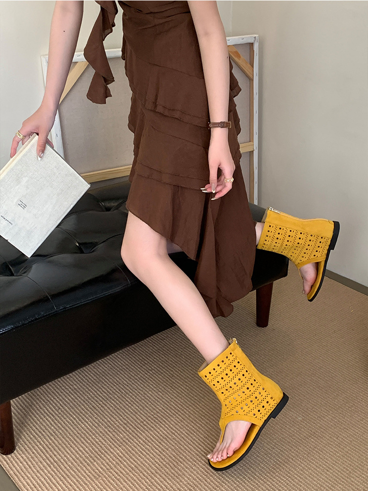 French-style Flat Thong Sandals Breathable Roman Sandals Women_voghion.com