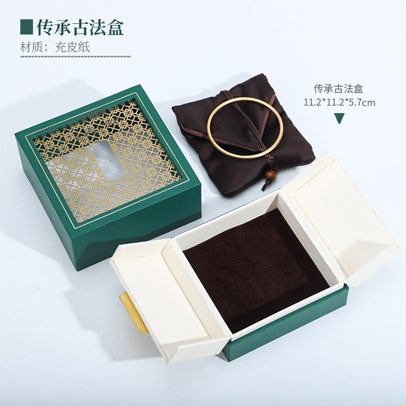 Caja de joyería de oro de estilo antiguo, caja de pulseras de herencia, caja de joyería vintage de jade y esmeralda, caja de embalaje para pulseras, caja de regalo. image 22