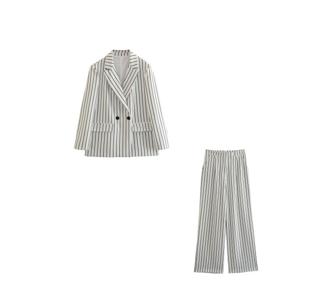 GraceChic, set di pantaloni larghi a gamba larga con tasche doppiopetto a righe da donna, primavera europea e americana_voghion.com