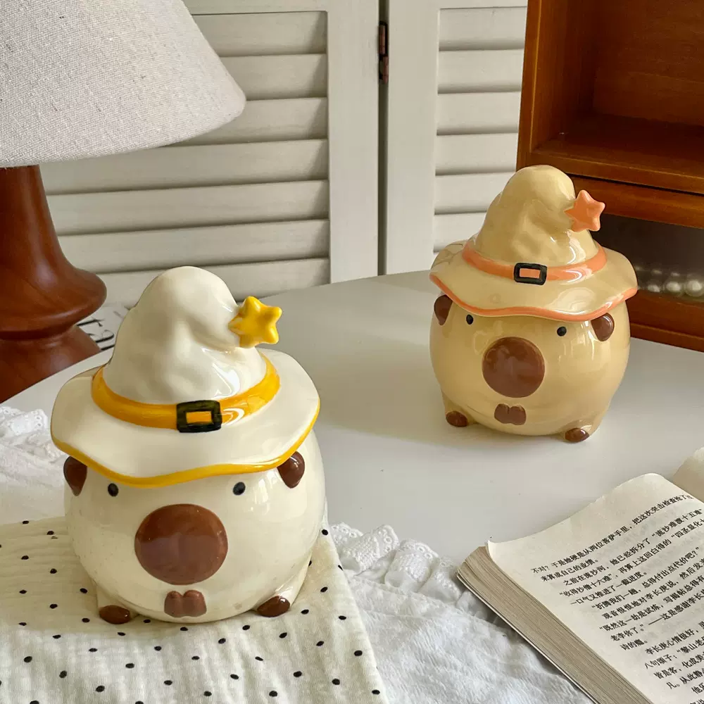 马克杯卡皮巴拉女生可爱带盖水杯陶瓷杯生日礼物高颜值创意杯子