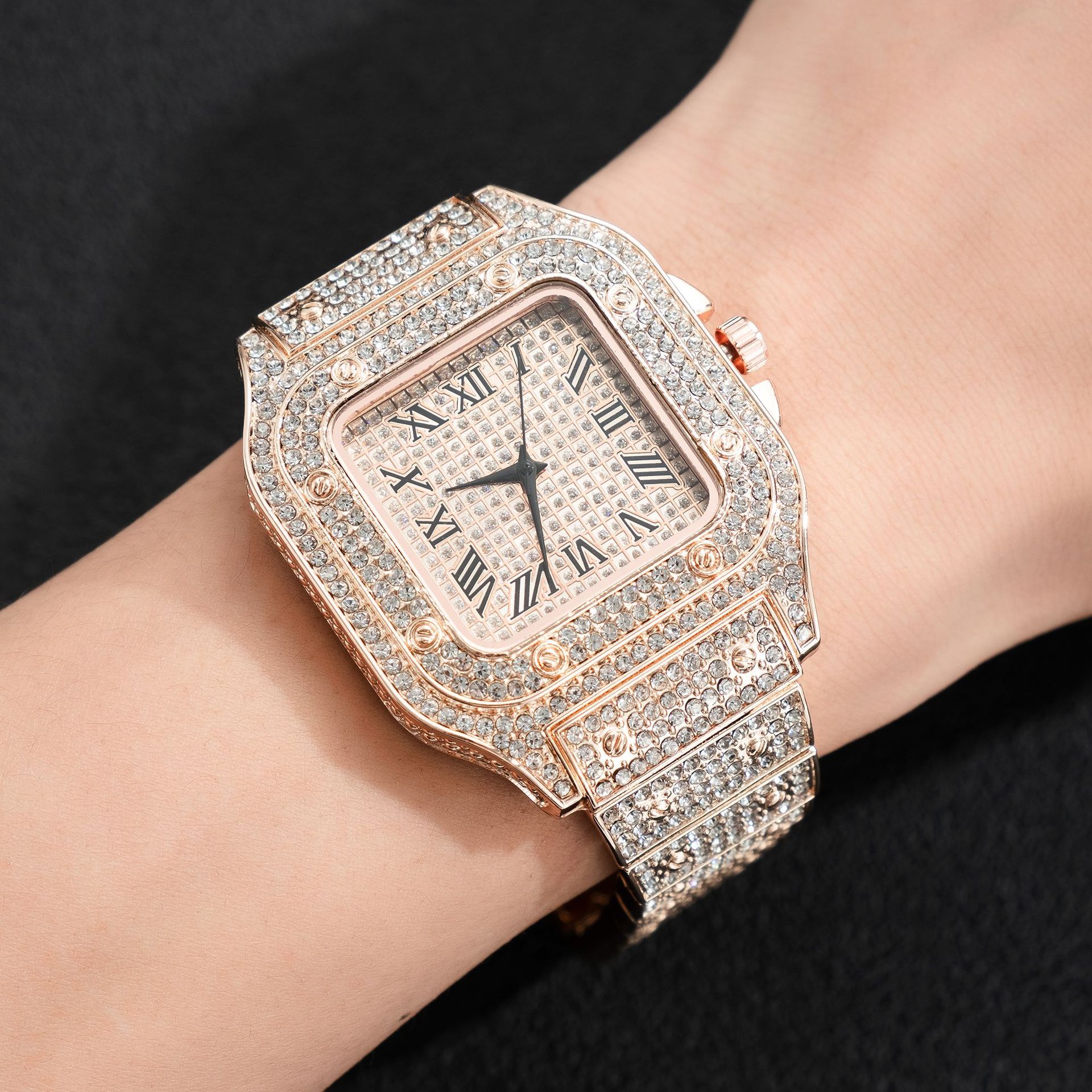Factory direct quartz watch explosions fashion luxury large square diamond star men's watch steel band wrist watch