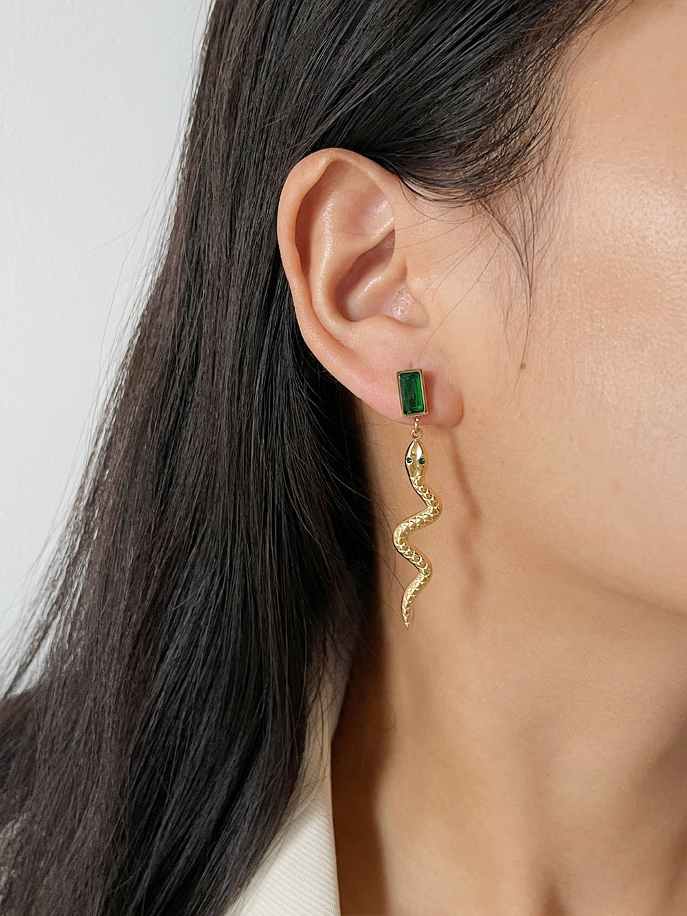 Fashion Snake Stainless Steel Plating Inlay Zircon Drop Earrings 1 Pair