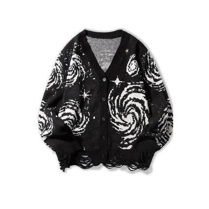 Autumn and Winter New Style Starry Sky Vortex Art Print Fashion Casual Simple Versatile Wool Knitted Men's Cardigan