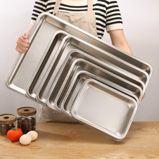 Thickened Stainless Steel Plate Rectangular Square Plate Dinner Plate Barbecue Plate Grilled Fish Plate Commercial Steamed Rice Plate Dumpling Plate Leakage Plate
