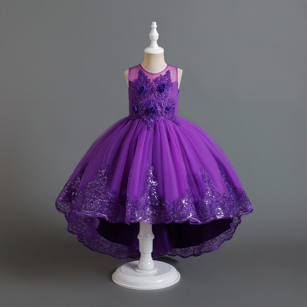 Nuevo vestido de los niños princesa vestido de novia pettiskirt encaje trailing bordado piano Navidad rendimiento ropa al por mayor