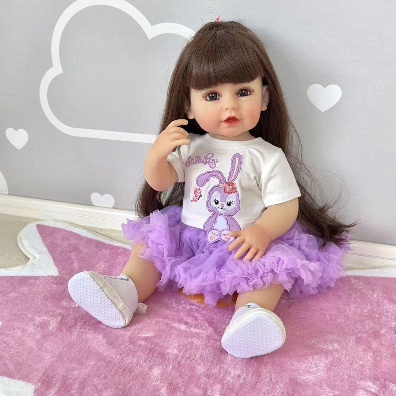 NPK 55cm de simulación de pegamento completo muñeca renacida púrpura conejo transfronterizo suministro de comercio electrónico entrega de una pieza