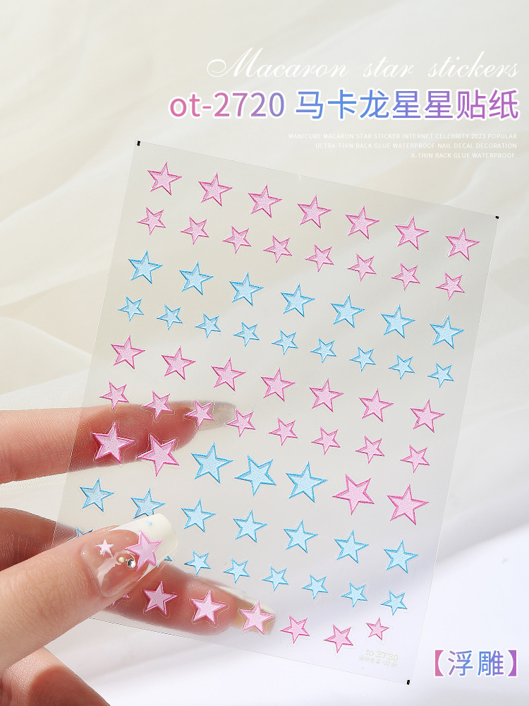Uñas macaron estrella pasta de papel neto rojo 2023 estilo explosivo popular alivio pegamento impermeable calcomanías decoraciones
