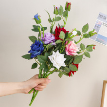 新款仿真玫瑰花玫瑰家居婚礼仿真花假花人造玫瑰批发现货高端永生