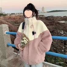羊羔毛爱心外套少女冬季卫衣慵懒风羊羔绒学生韩版宽松加绒加厚潮