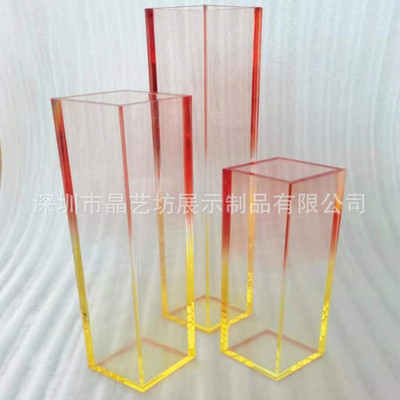 晶艺坊亚克力家具定制工厂亚克力彩色渐变花器透明彩色染色花瓶|ru