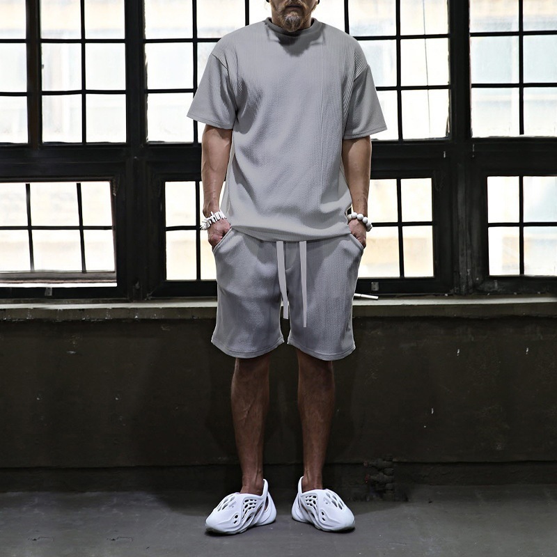 Men's Summer Vertical Stripe Lounge Set, Breathable Short Sleeve Shirt And Shorts Outfit For Vacation & Casual Wear_viptrois.com