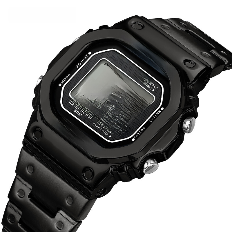 Fashionable trend square electronic waterproof men's watch
