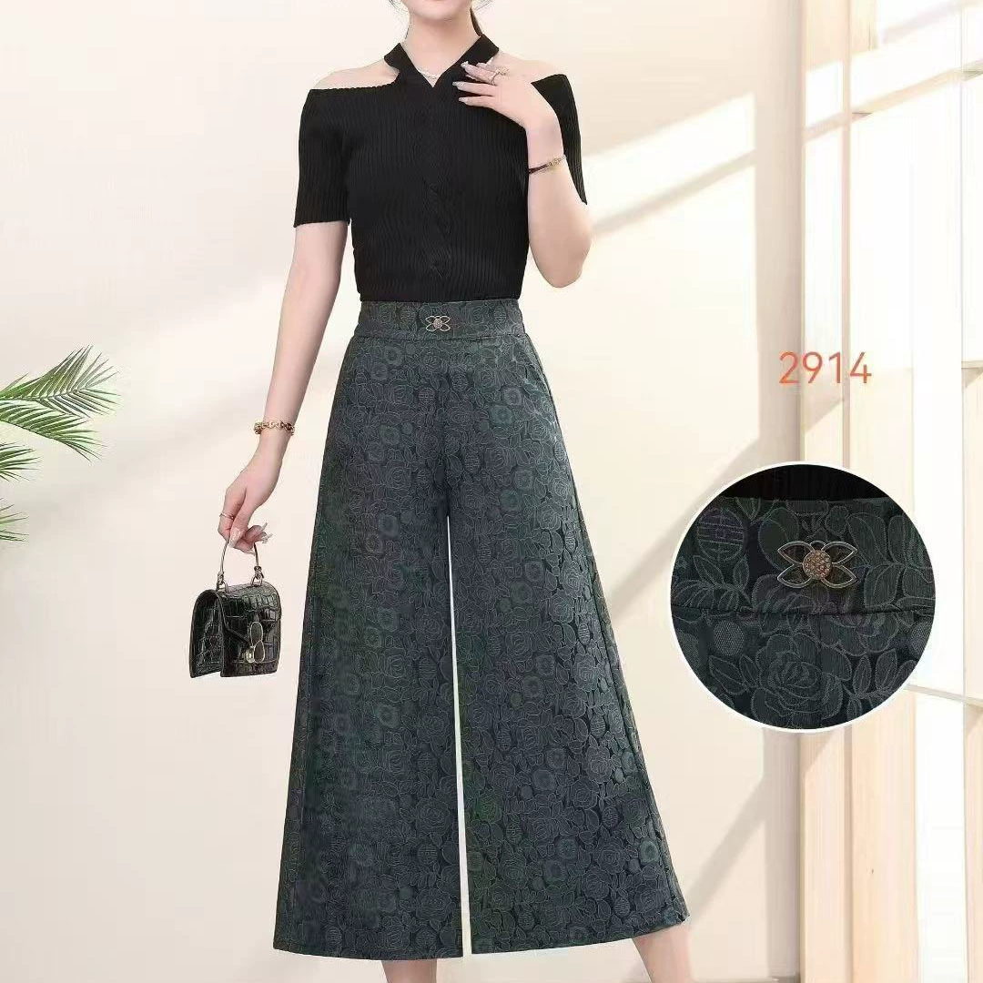 Летние широкие брюки из ледяного шелка для мамы, новые льняные повседневные укороченные брюки для женщин среднего возраста, свободные брюки-юбка 50-х 60-х годов