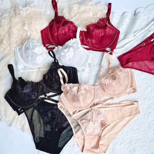  new style French lingerie sexy bra set summer ultra-thin lace embroidery flower thin bra on behalf of