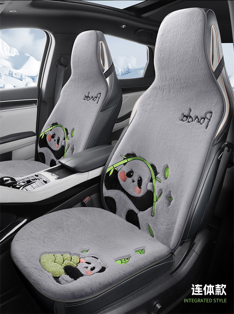 Car Seat Cushion Soft Plush Winter Plush Cute Panda Cartoon Goddess Car Half-Cover Seat Cover Non-Slip Car Mat