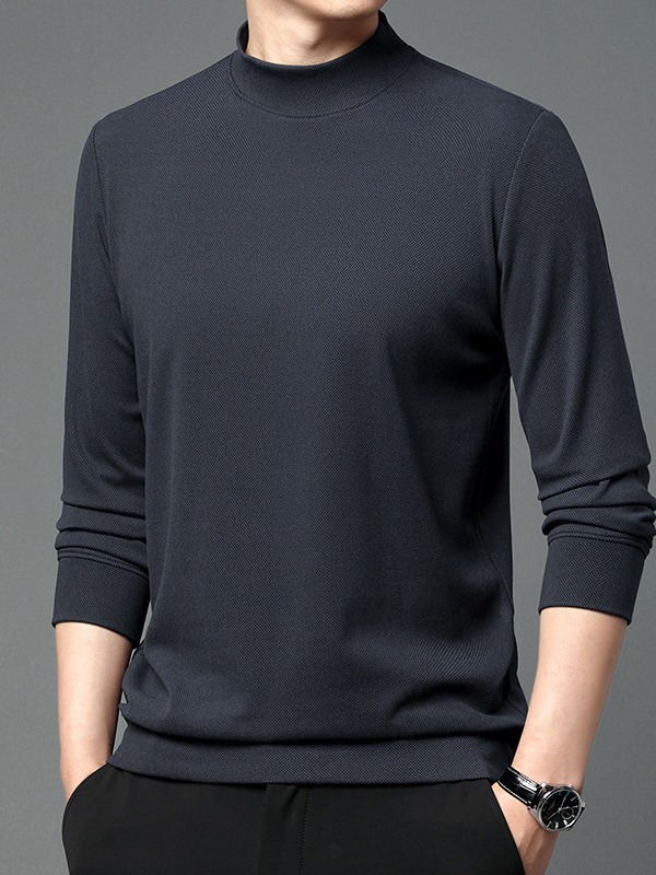 New Men's Sweater Men's Autumn Korean-style Mid-high Collar Base Shirt Youth Casual Fleece Long-sleeved T-shirt Knitted Shirt