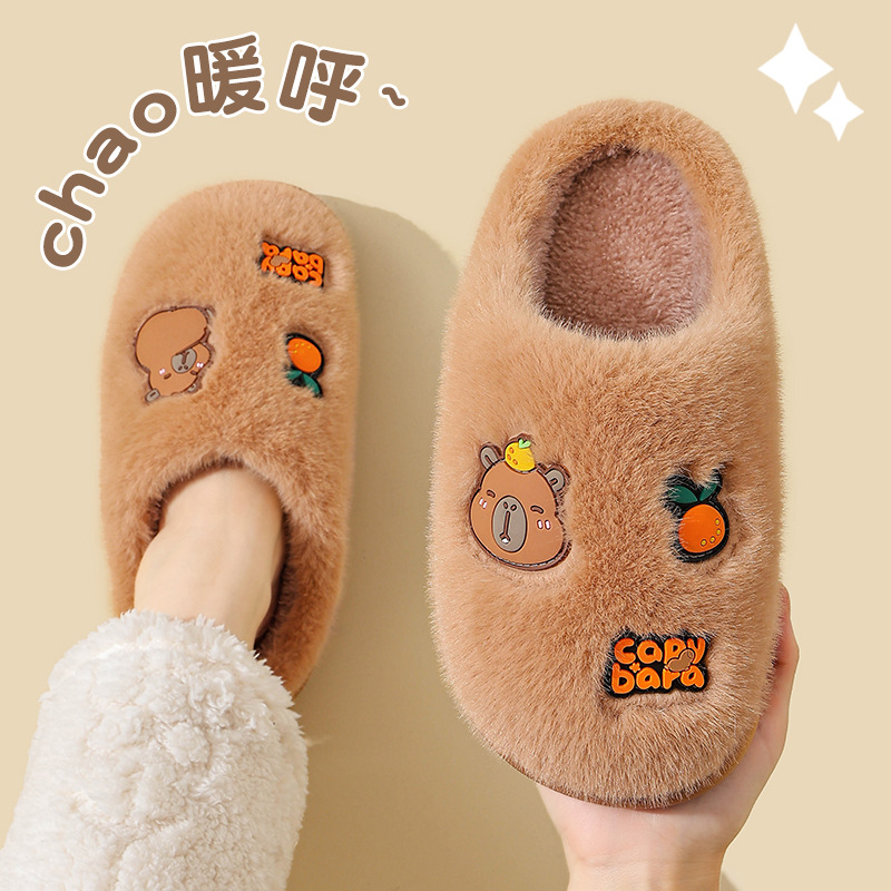 Zapatillas de algodón Capiballa, zapatillas de invierno para mujeres, tacones cálidos y pelusa para casa, zapatos de algodón para hombres.