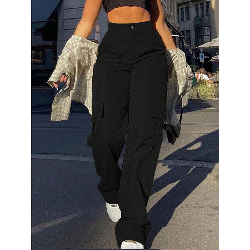Cross-Border Amazon Wish Foreign Trade European and American Trendy Brand Workwear Casual Pants Women's Loose Wide-Leg Long Pants Factory Direct Sale