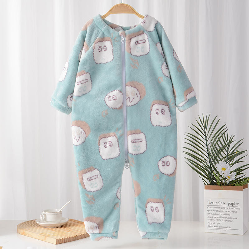 Franela de una pieza pijamas niños saco de dormir niños y niñas bebé mameluco bebé anti-patada edredón mameluco primavera y otoño engrosado de doble cara