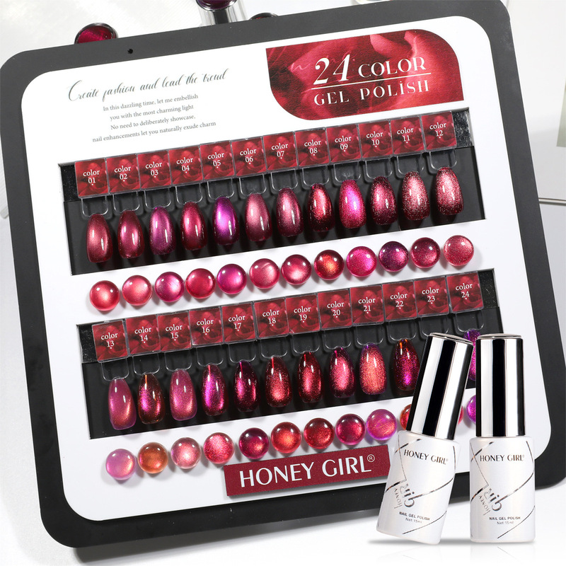 24 Colors Red Cat Eye Gel Glossy Layered Glass Bead Nail Art Phototherapy Gel Wholesale Honeygirl Nail Gel