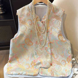 新中式织锦缎面提花马甲女春季2025新款复古改良唐装国风坎肩外套