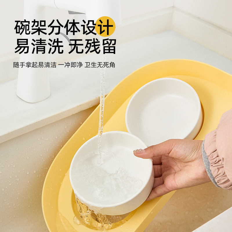 El nuevo tazón de comida para gatos, el tazón de cerámica, la comida, el agua, la alimentación, el gatito, la boca oblicua, la protección de la columna cervical, el tazón doble