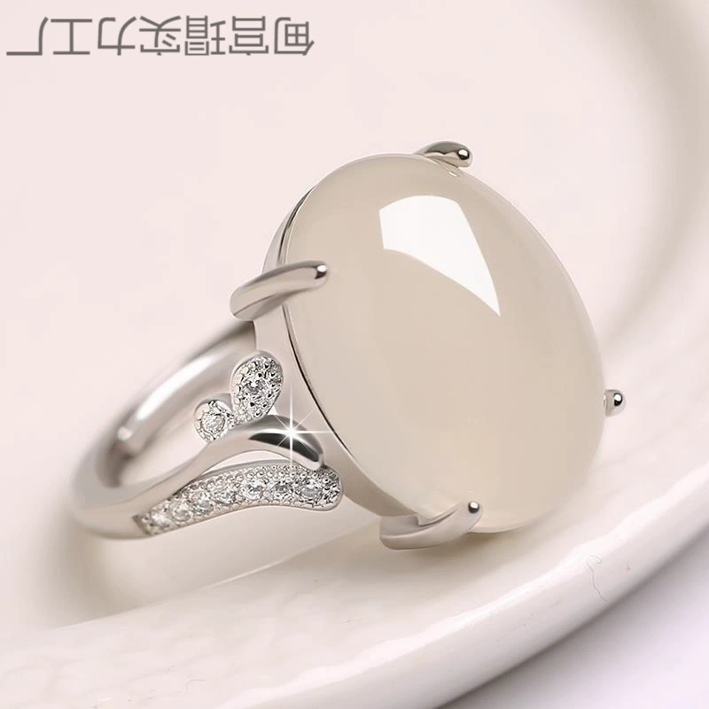 Новое модное кольцо из натурального желтого агата, серебряное кольцо 925 пробы, женское нефритово-зеленое популярное регулируемое кольцо в форме агата