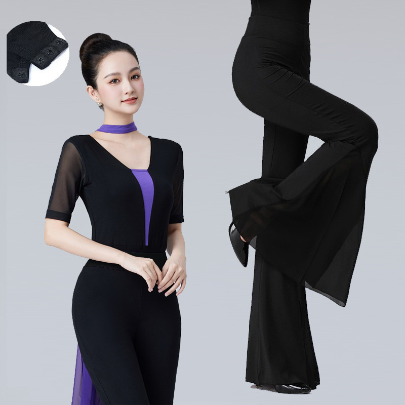 紫の濃いv色のガーゼの袖の形の服のダンスの服のショーのモデルのバレエの練習の功の育成訓練のマナーのモーダル|undefined
