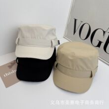 韩系春夏新款黑色平顶帽女明星同款百搭小众大头围显脸小马术帽子