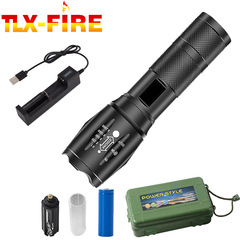 Cross-border portable T6 LED flashlight with adjustable zoom, aluminum alloy outdoor multi-functional USB charging bright flashlight