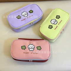 かわいい幸運の四つ葉のクローバー Ji Yi 鉛筆バッグ高価値化粧品バッグ学生大容量文具収納袋筆箱