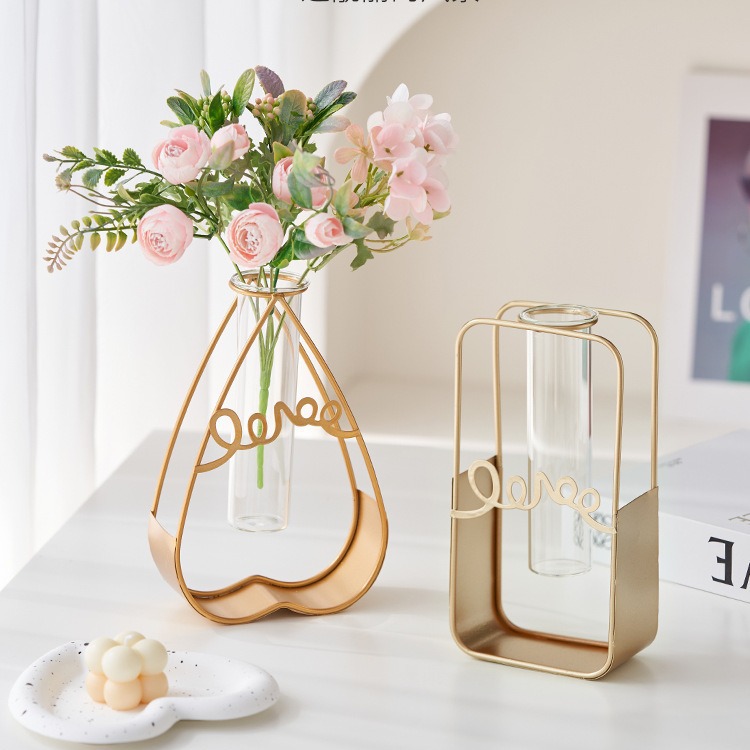 Decoración de vasijas modernas simples ligeras de lujo hogar sala de estar dormitorio comedor decoración de metal tubo de ensayo vasijas hidropónicas