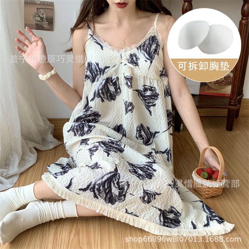 Pijama de verano delgado vestido de camisa de algodón de manga corta nubes nuevo pijama dibujos animados lindos ropa para el hogar suelta