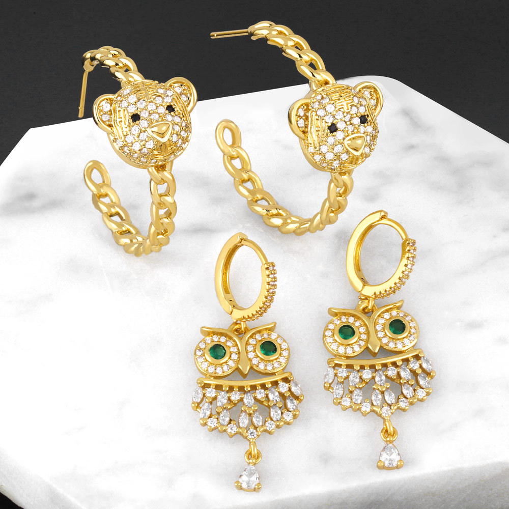 Fashion New Cute Bear C- Shaped Copper Stud Earrings Women