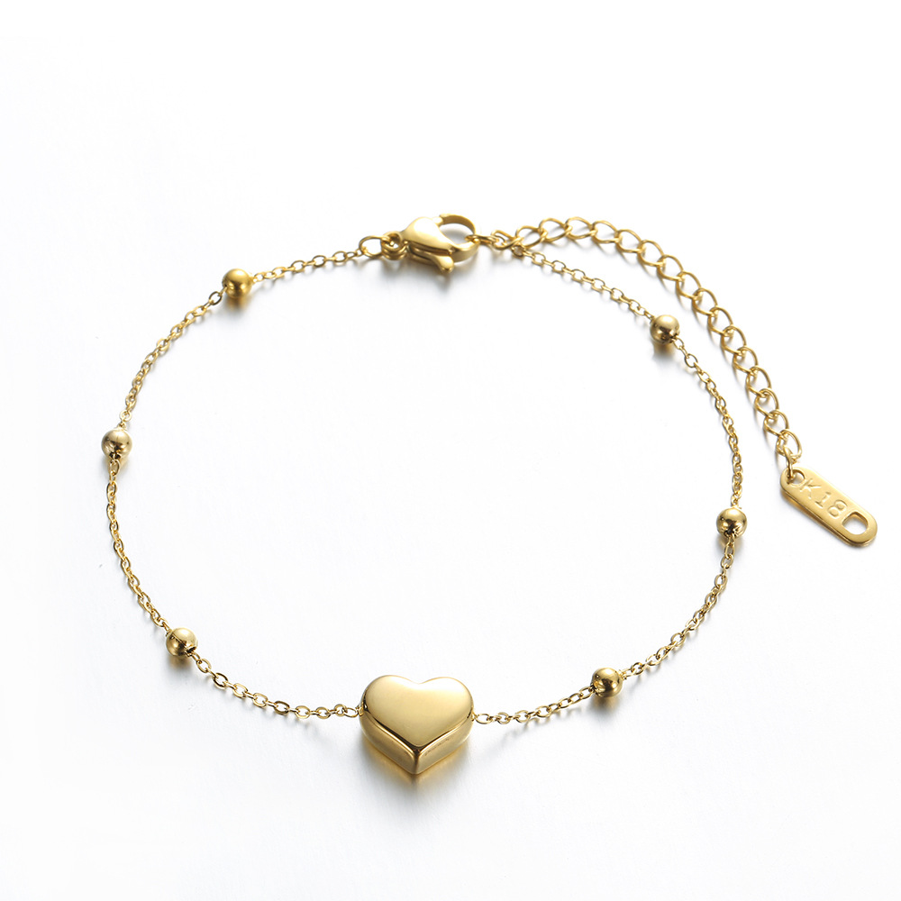 Pulseira de corrente com contas de coração em aço titânio_voghion.com