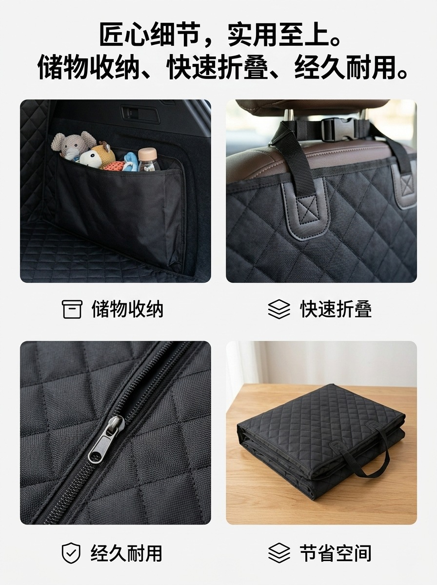 Car pet mat made of Oxford cloth, waterproof, dirt-resistant, non-slip, anti-stain, portable and easy to store, universal for car trunks