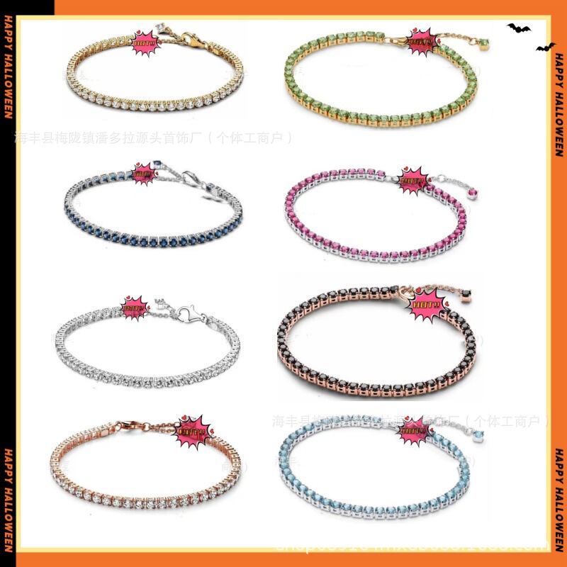 Panjia's New S925 Sparkling Multi-Color Tennis Bracelet with Adjustable and Stackable Cross-Border Hot-Selling Fashion Women