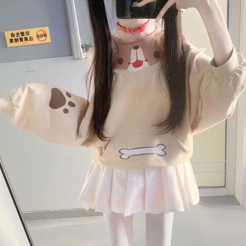 日本のかわいい子犬のプリントの衛衣の春と秋の怠惰でゆったりしています。|undefined